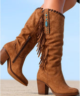 Comprar bota texana feminina marrom com franjas e salto bloco estilo country confortável e elegante em oferta exclusiva em promoção AREZZO